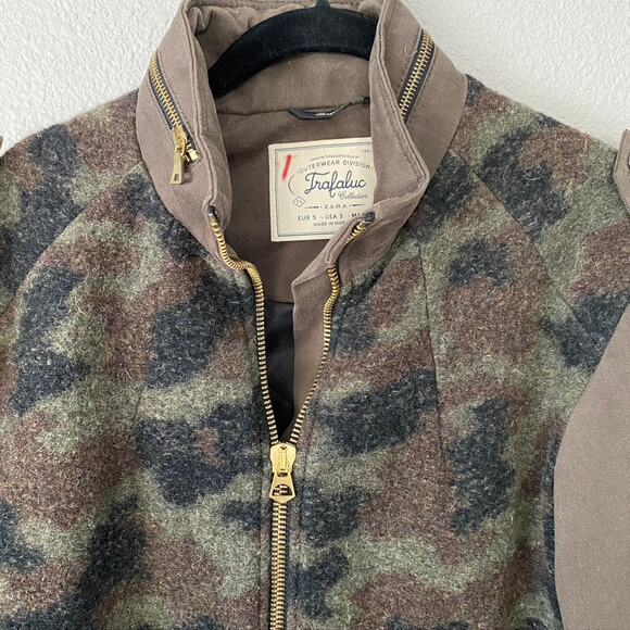 Zara Trafaluc Camouflage Military Outerwear Mixed Media Jacket Womens Small - Picture 7 of 11